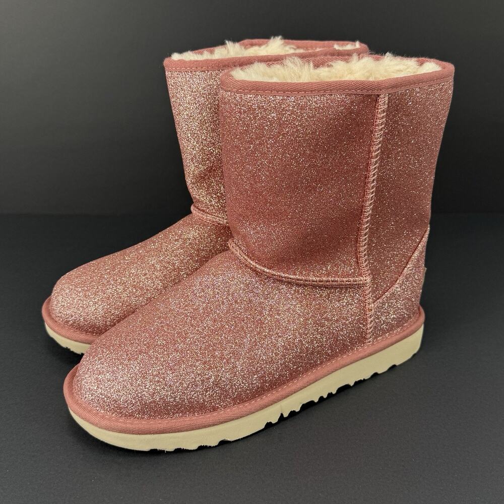 UGG Classic Short II Glitter Pink Boots Youth/Women US 5 Size Sparkle